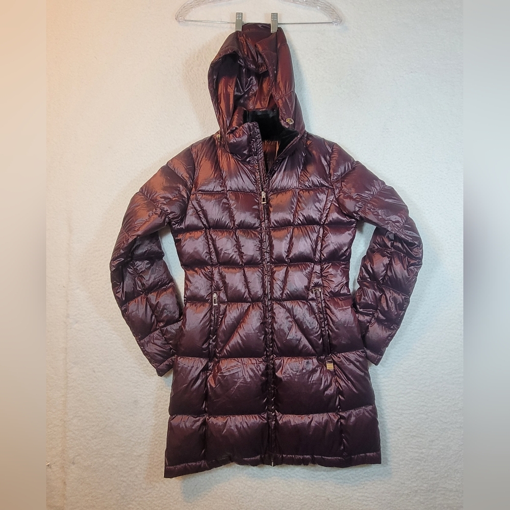 Calvin Klein Coat Lightweight Premium Down Size XS Purple Chevron Quilted Puffer